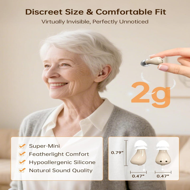 Rechargeable OTC In-Ear Hearing Aids with Charging Case and Noise Reduction