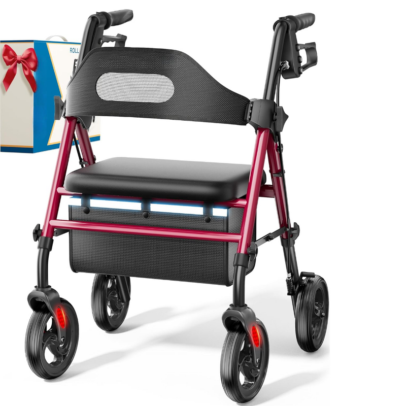 Foldable Rollator Walker with Seat 8 Inch Wheels 350 lb Capacity