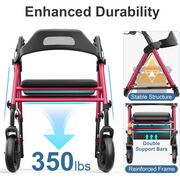 Foldable Rollator Walker with Seat 8 Inch Wheels 350 lb Capacity