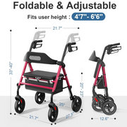 Foldable Rollator Walker with Seat 8 Inch Wheels 350 lb Capacity